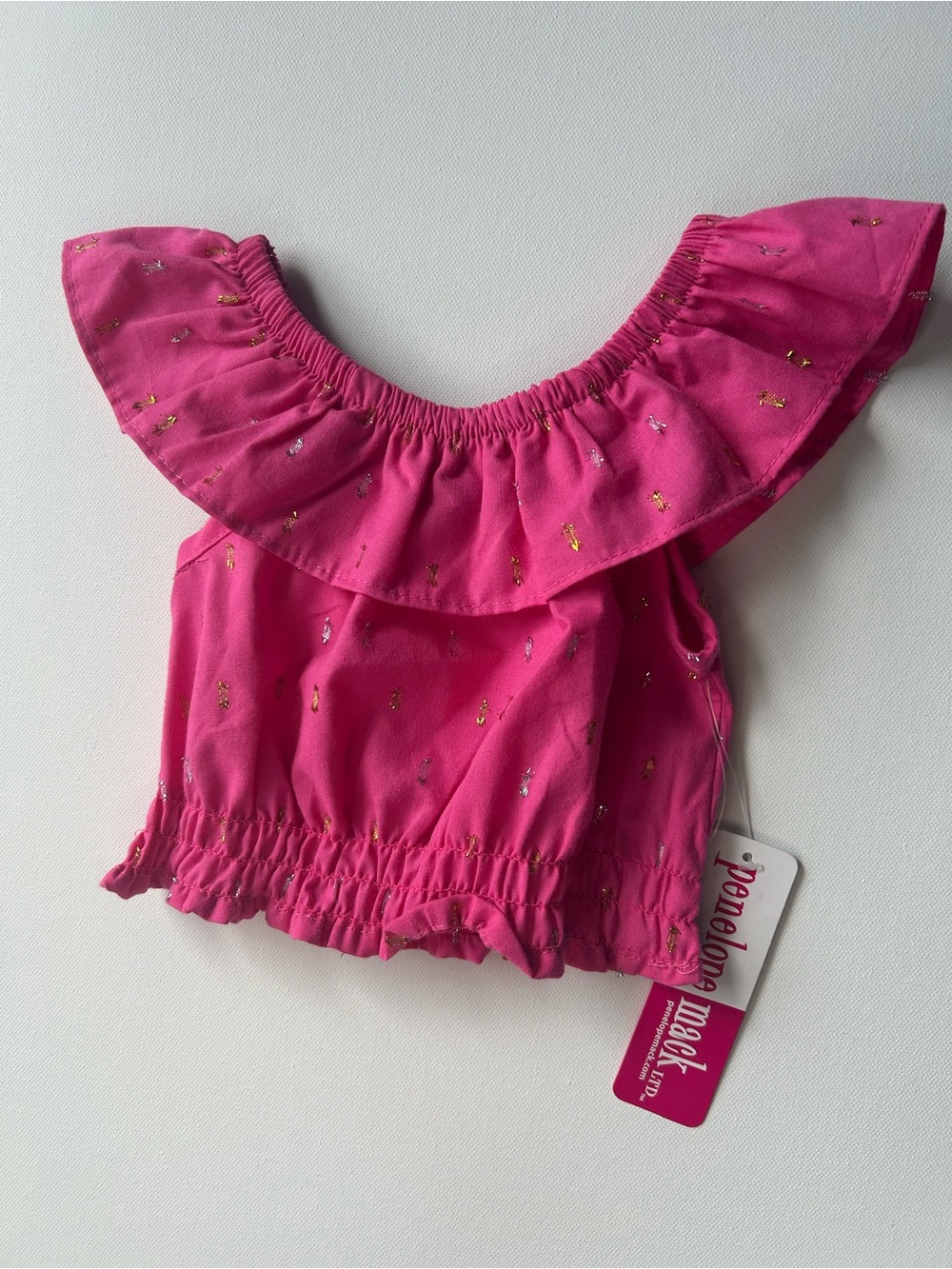 Penelope Mack Hot Pink Off-Shoulder Ruffle Top 12M